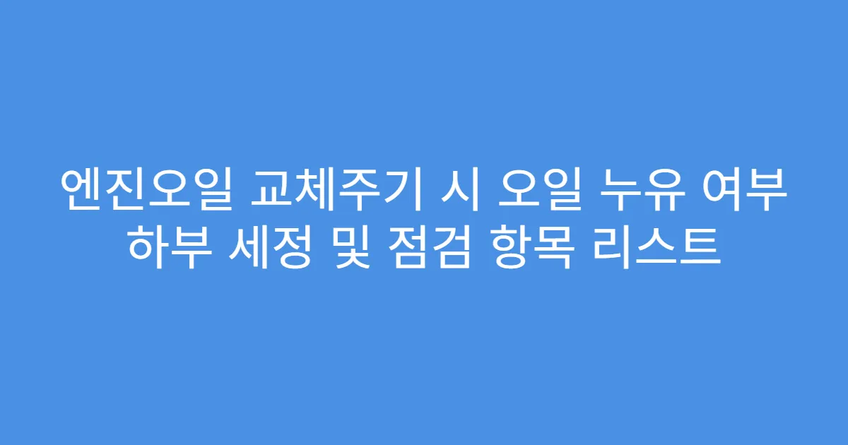 엔진오일 교체주기 시 오일 누유 여부 하부 세정 및 점검 항목 리스트