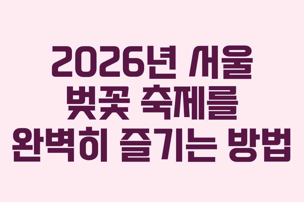 2026년 서울 벚꽃 축제를 완벽히 즐기는 방법