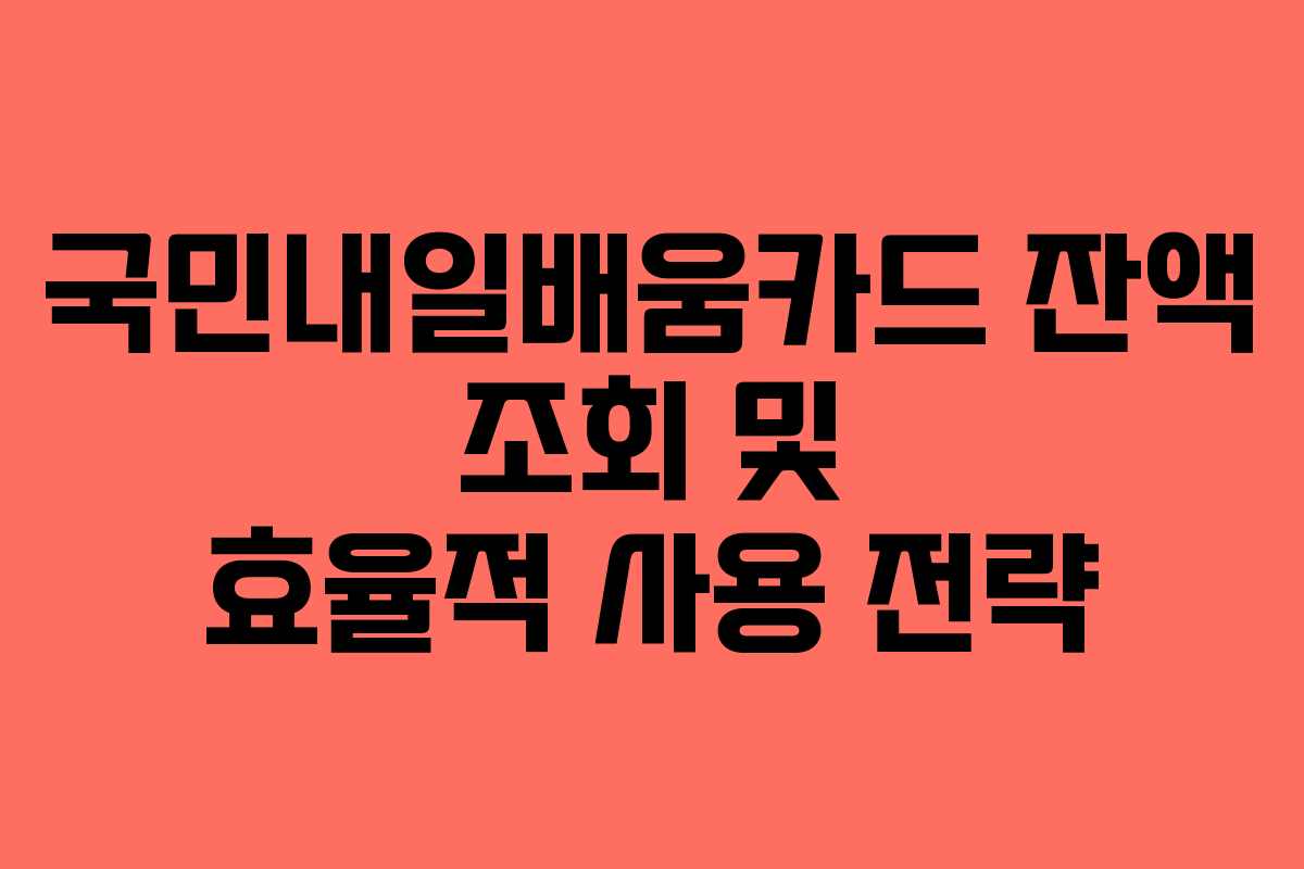 국민내일배움카드 잔액 조회 및 효율적 사용 전략