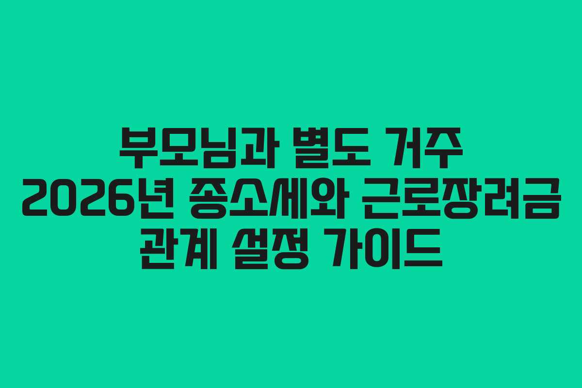 부모님과 별도 거주 2026년 종소세와 근로장려금 관계 설정 가이드