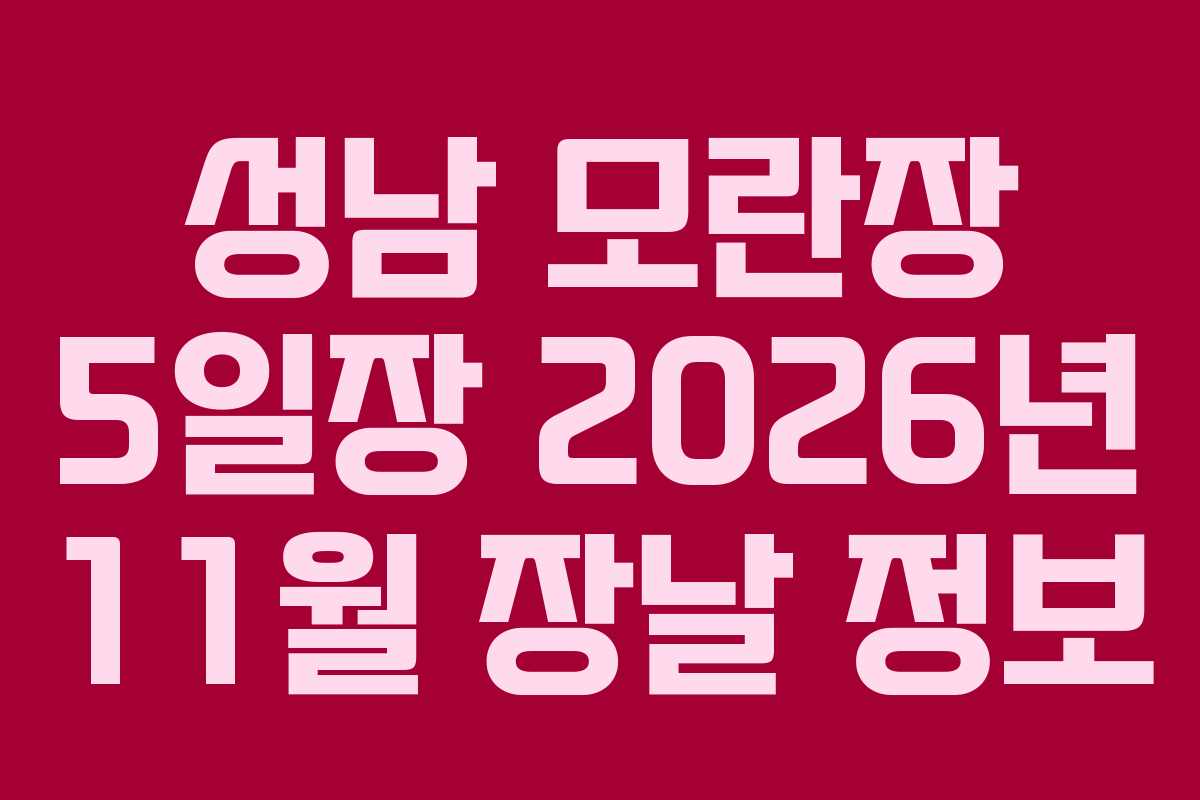 성남 모란장 5일장 2026년 11월 장날 정보