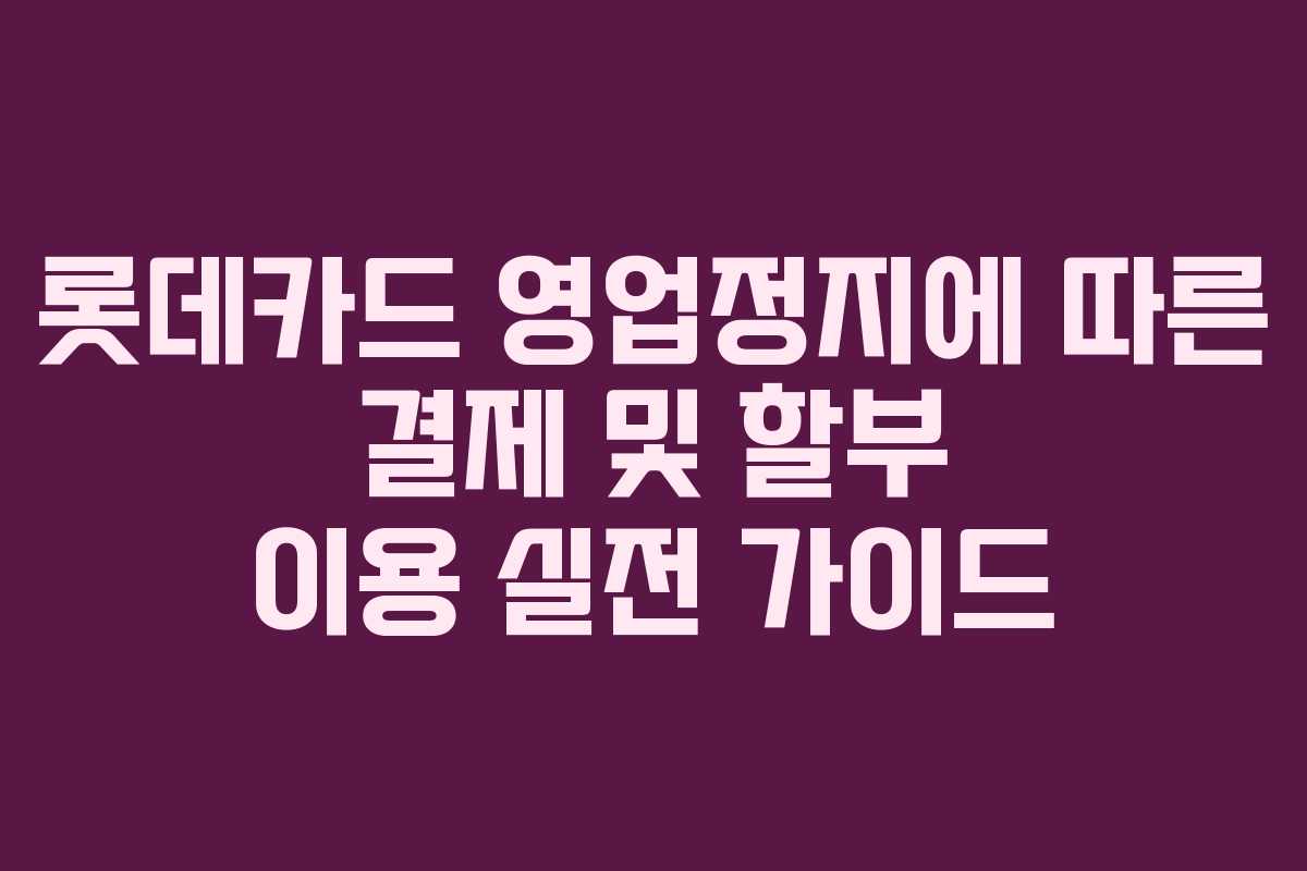 롯데카드 영업정지에 따른 결제 및 할부 이용 실전 가이드
