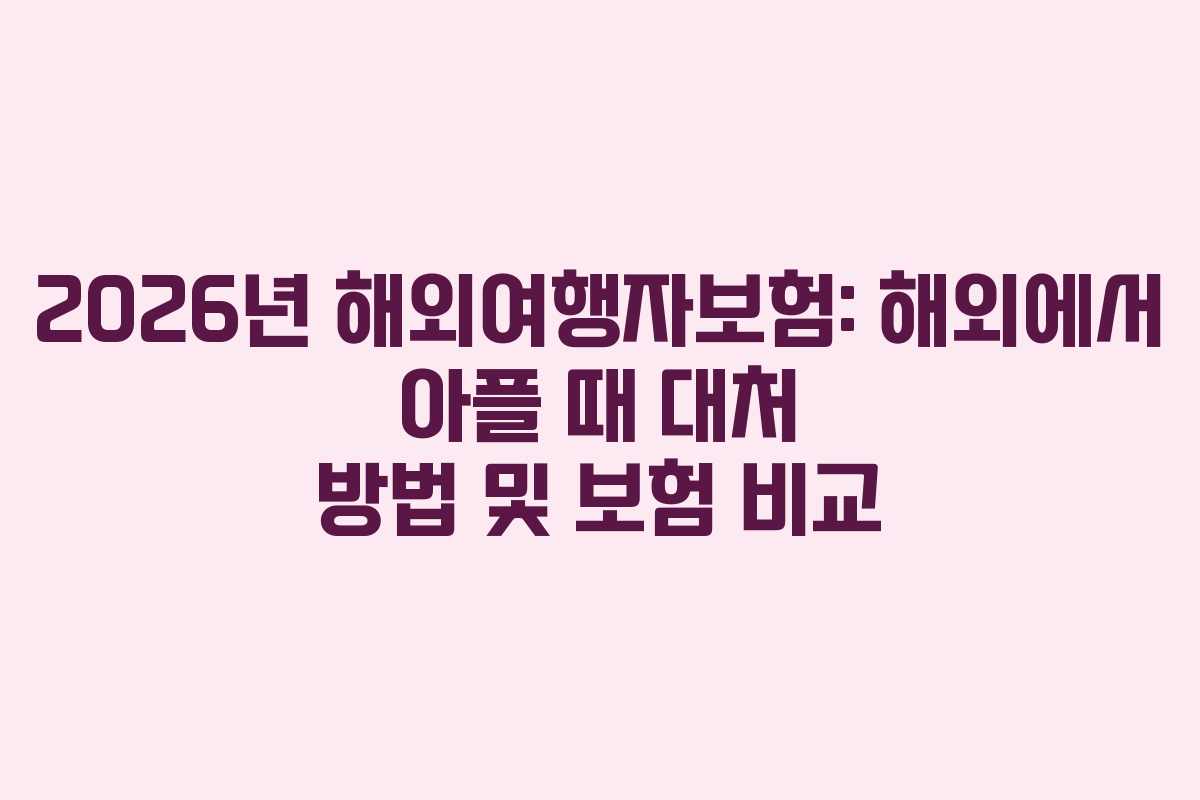 2026년 해외여행자보험: 해외에서 아플 때 대처 방법 및 보험 비교