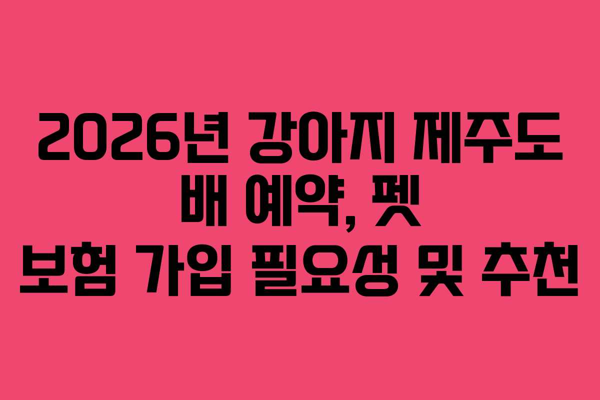2026년 강아지 제주도 배 예약, 펫 보험 가입 필요성 및 추천