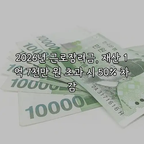 2026년 근로장려금, 재산 1억 7천만 원 초과 시 50% 차감